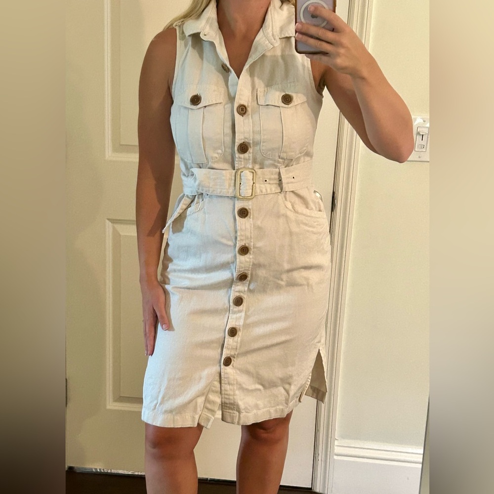 Banana Republic Beige Button-Down Belted Dress 10P